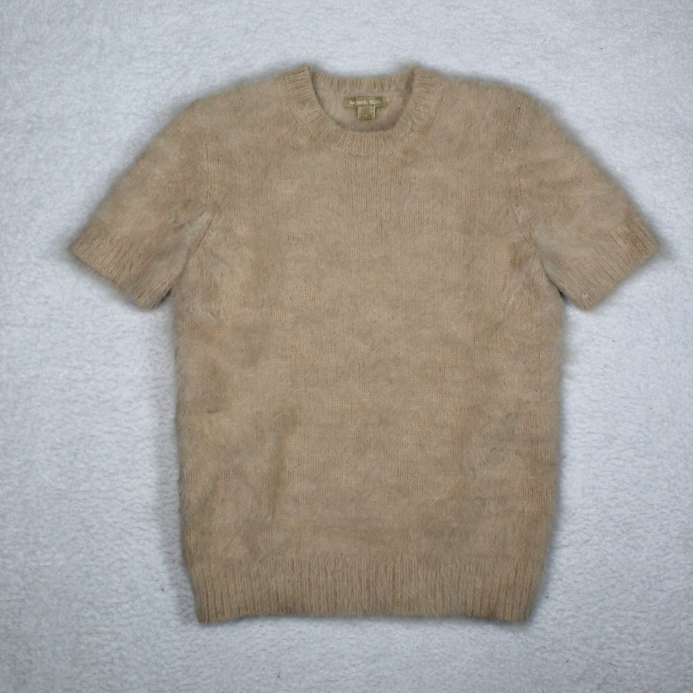 Michael Kors 80% Angora Sweater Women Medium Tan Nude Fuzzy Luxury Soft Designer - Picture 2 of 11